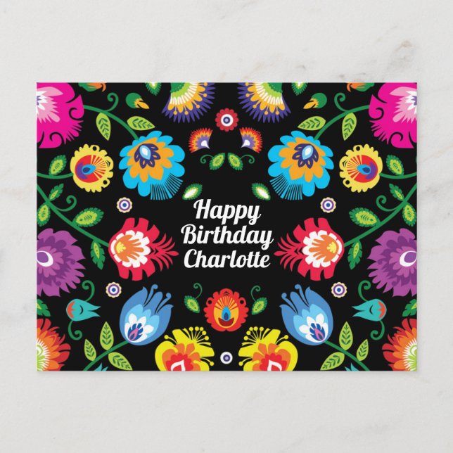 🎁Happy Birthday customizable horizontal folklore Postcard (Front)
