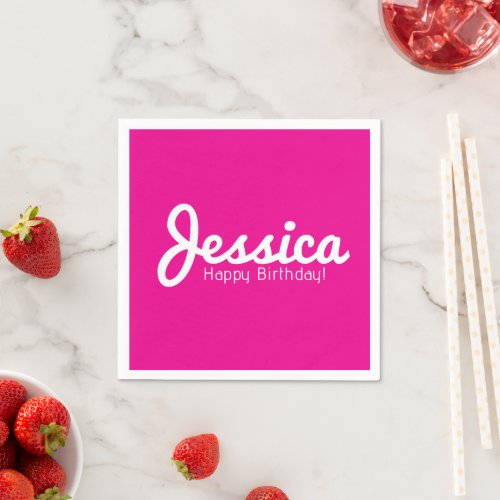 Happy Birthday, Customizable Name | Magenta Pink Napkins