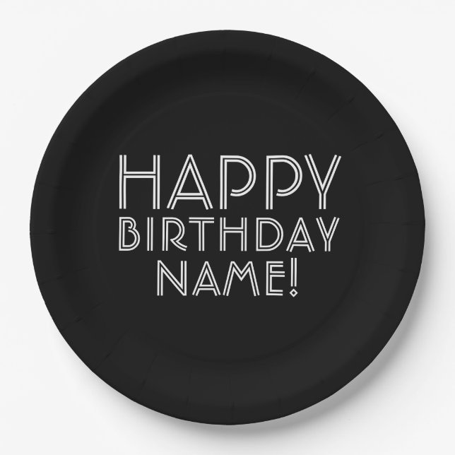 Happy Birthday & Customizable Name   Paper Plates (Front)