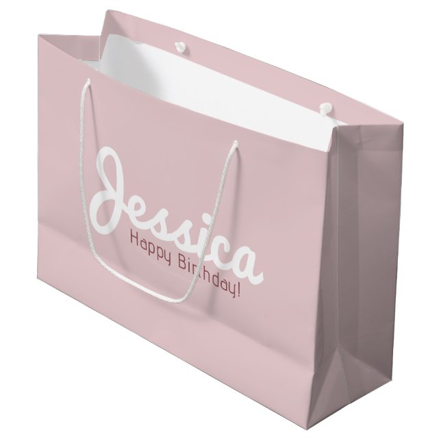 Happy Birthday, Customizable Name | Rose Gold Large Gift Bag (Front Angled)