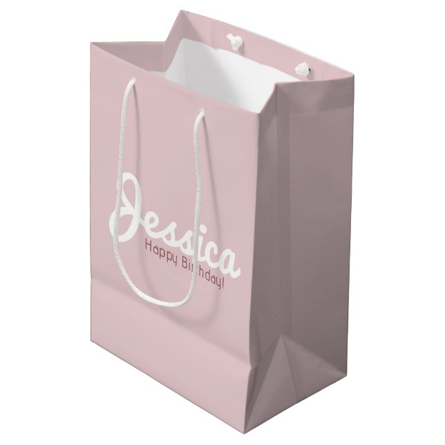 Happy Birthday, Customizable Name | Rose Gold Medium Gift Bag (Front Angled)