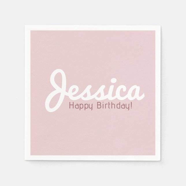 Happy Birthday, Customizable Name | Rose Gold Napkins (Front)