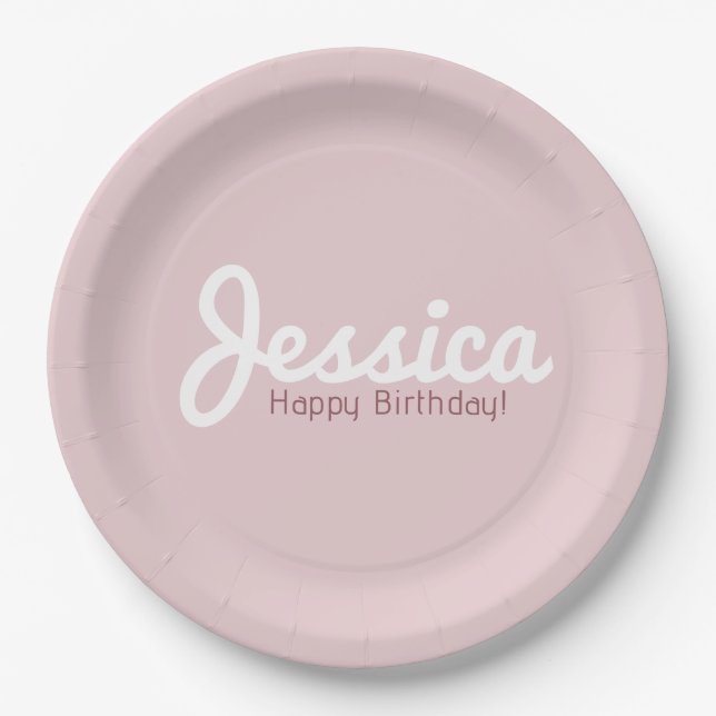 Happy Birthday, Customizable Name | Rose Gold Paper Plates (Front)