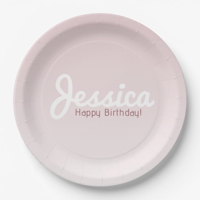 Happy Birthday, Customizable Name | Rose Ombre Paper Plates (Front)