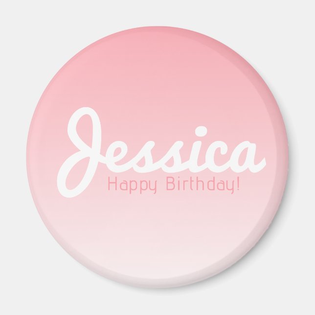 Happy Birthday, Customizable Name | Rose Pink Magnet (Front)