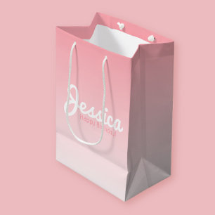 Happy Birthday, Customizable Name Rose Pink Medium Gift Bag