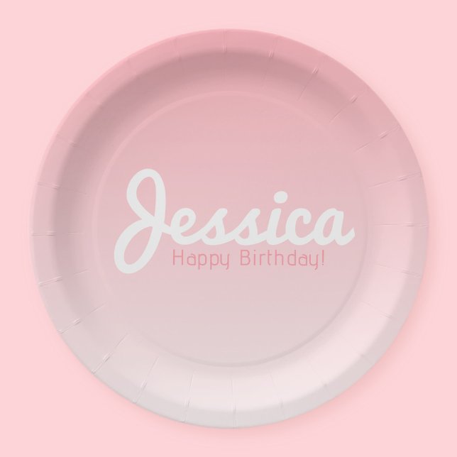 Happy Birthday, Customizable Name | Rose Pink Paper Plates (Creator Uploaded)