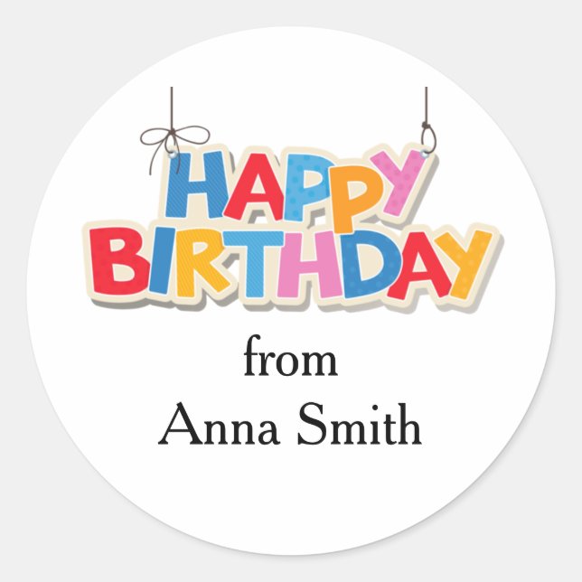 Happy Birthday Customizable Stickers for Gifts (Front)