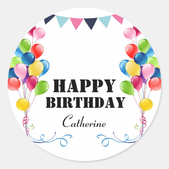 Happy Birthday Customizable Stickers for Gifts (Front)