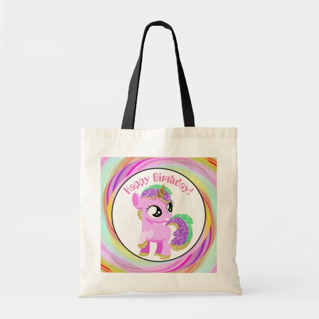 Happy Birthday customizable unicorn gift tote bag (Front)