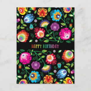 🌸 Happy Birthday customizable vertical folklore Postcard