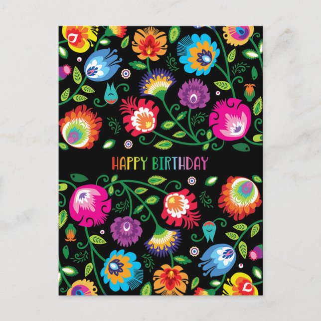 🌸 Happy Birthday customizable vertical folklore Postcard (Front)