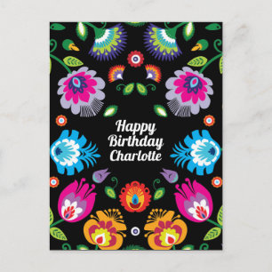 🎁 Happy Birthday customizable vertical folklore Postcard
