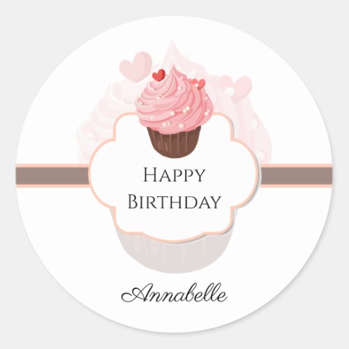 Happy Birthday  Customized  Cupcake Classic Round Sticker