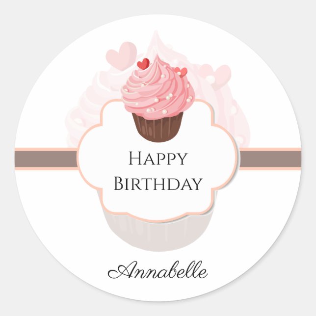 Happy Birthday | Customized | Cupcake Classic Round Sticker (Front)