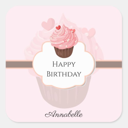 Happy Birthday  Customized  Cupcake Square Sticker