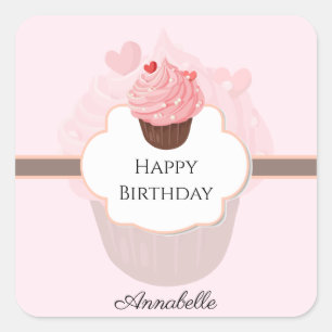 Happy Birthday   Customized   Cupcake Square Sticker