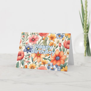 Happy Birthday Cute Abstract Watercolor Flowers Holiday Card