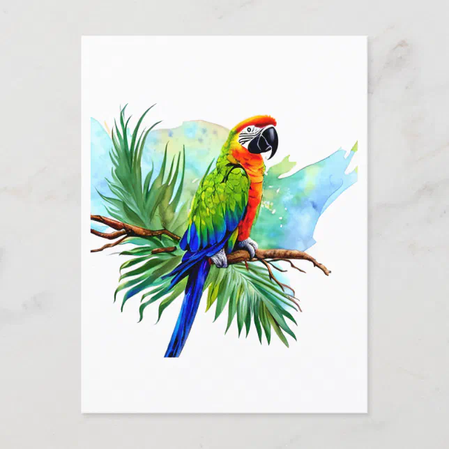 Happy Birthday | Cute AI Generated Macaw Parrot Postcard | Zazzle