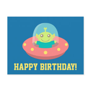 Happy Birthday, Cute Alien in Spacecraft Postcard