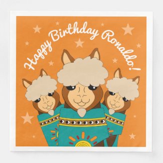 Happy Birthday Cute Alpacas with Teal Serapes Paper Dinner Napkins
