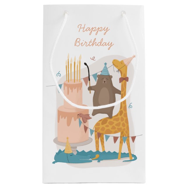 Happy birthday. Cute animals. Funny bear giraffe Small Gift Bag (Back)
