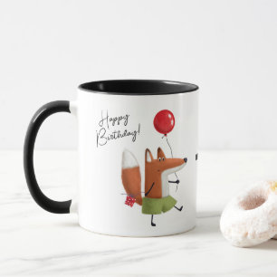 Happy Birthday Cute Balloon Fox Personalized Name Mug