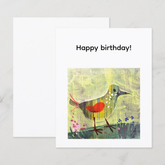 Happy birthday , cute bird, contemporary art (Front/Back)