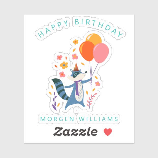 Happy Birthday cute birthday fox Sticker (Sheet)
