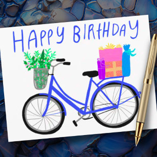 HAPPY BIRTHDAY Cute Blue Bicycle Custom  Postcard