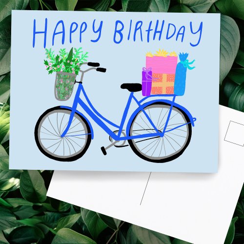 HAPPY BIRTHDAY Cute Blue Bicycle Custom  Postcard