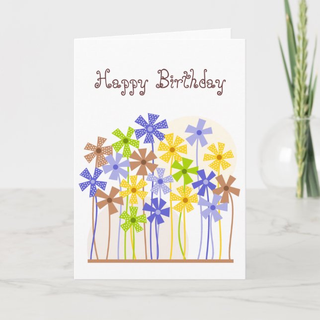 Happy Birthday Cute blue yellow brown flowers Card (Front)