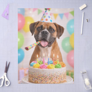 Happy Birthday Cute Boxer Dog  Tissue Paper