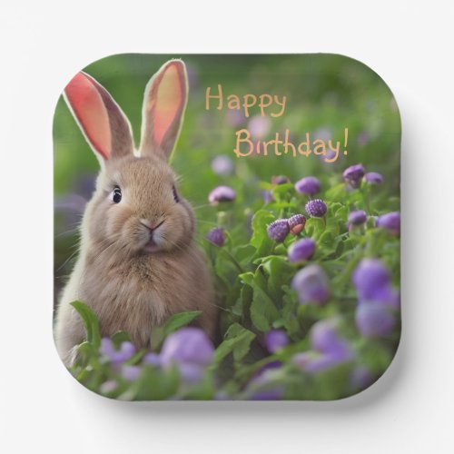 Happy Birthday Cute Bunny Paper Plates