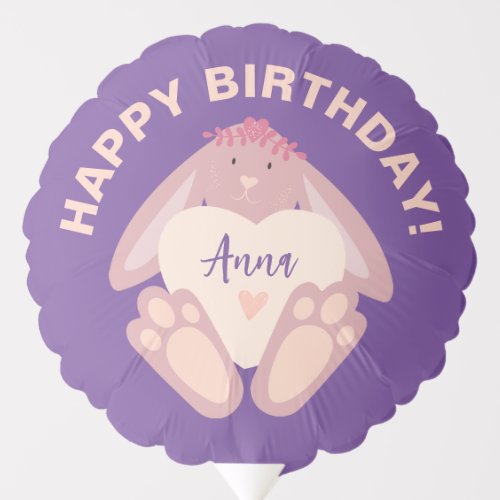 Happy Birthday Cute Bunny Purple Cartoon Party Balloon