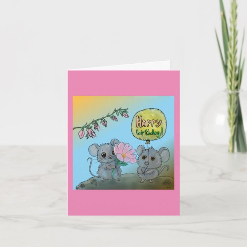 Happy birthday cute card with mice