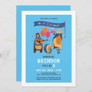 Happy Birthday Cute Cartoon Animals Invitation