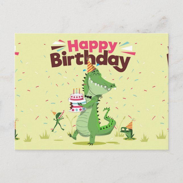 Happy Birthday Cute Cartoon Crocodile Postcard (Front)