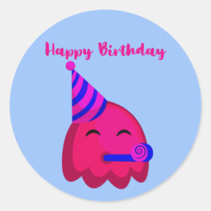 Happy Birthday - Cute Cartoon Emoji Character Classic Round Sticker