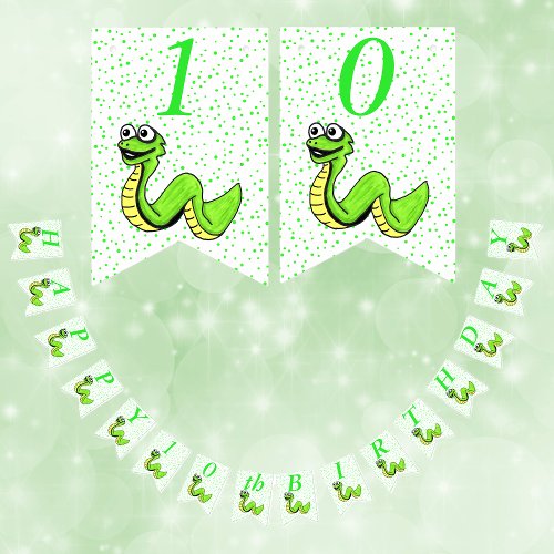 Happy Birthday Cute Cartoon Green Snake Polka Dots Bunting Flags