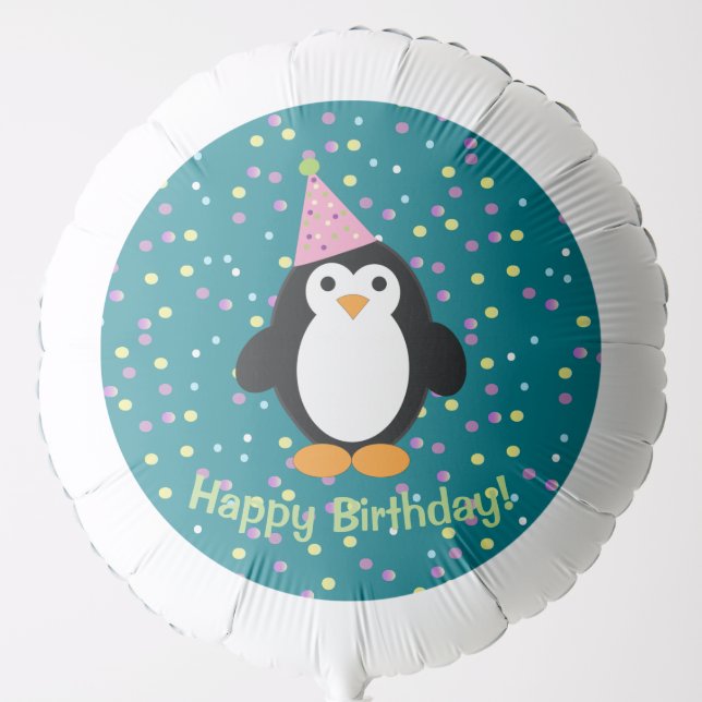 Happy Birthday Cute Cartoon party penguin Balloon (Front)