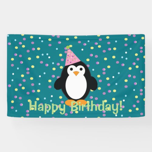 Happy Birthday Cute Cartoon Party Penguin Banner