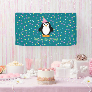 Happy Birthday Cute Cartoon Party Penguin Banner