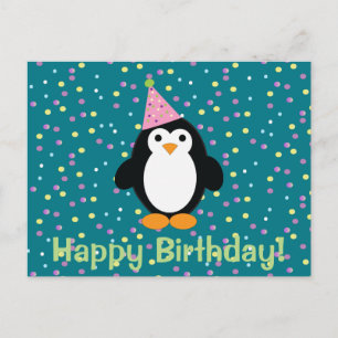 Happy Birthday Cute Cartoon Party Penguin Postcard