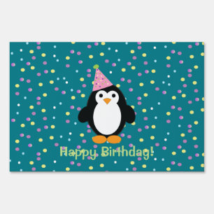 Happy Birthday Cute Cartoon Party Penguin Sign