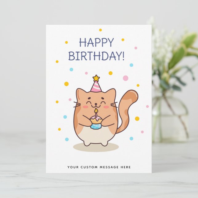 Happy Birthday Cute Cat Card (Standing Front)