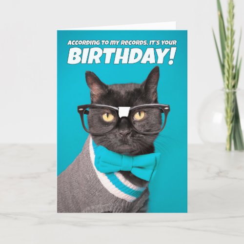 Happy Birthday Cute Cat in Nerdy Glasses Holiday Card