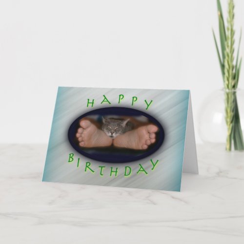 Happy Birthday cute cat on feet Cassie Feet Card