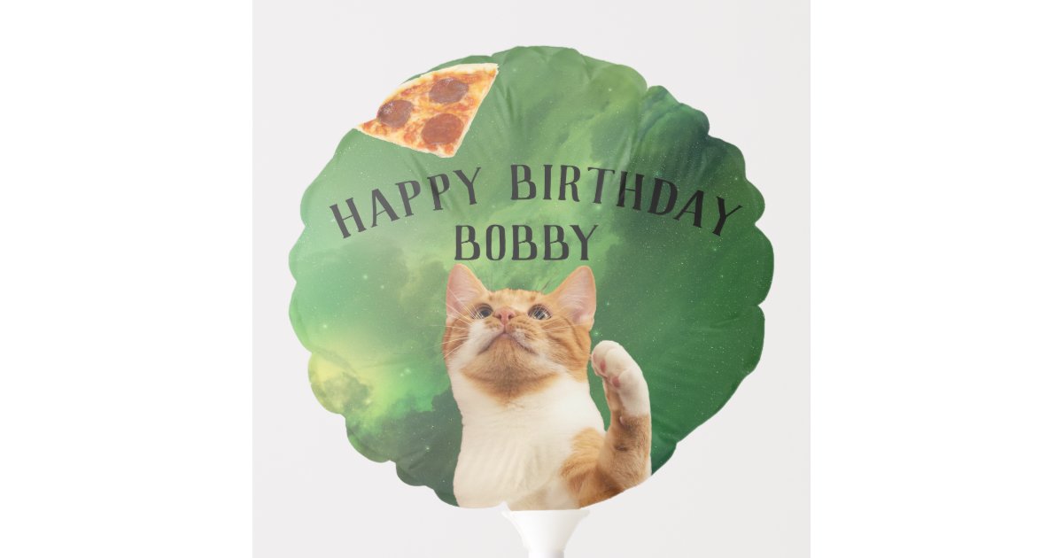 Happy Birthday Cute Cat Pizza Space Custom Balloon Zazzle Com