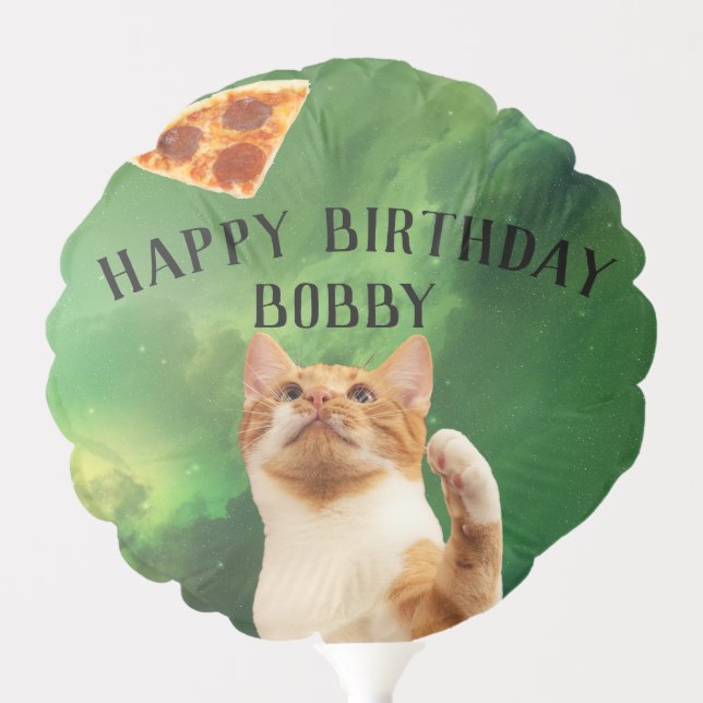 Happy Birthday Cute Cat Pizza Space Custom Balloon (Front)